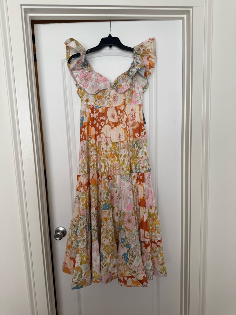 Beulah Floral Ruffle Midi Dress - Pink, Orange & Green